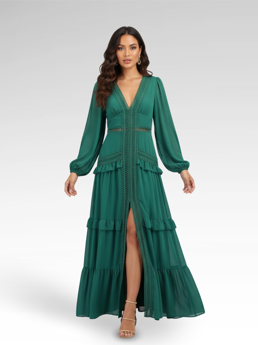 Elegant long dress with ruffles