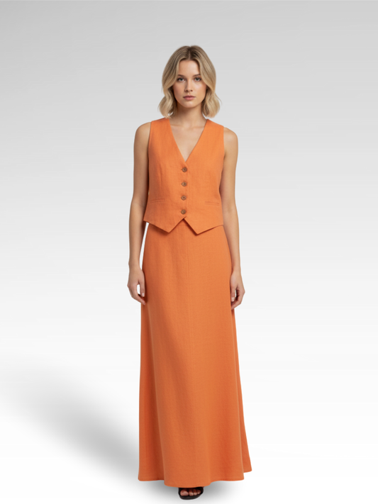 Linen and Cotton Vest and Elegant Skirt Set
