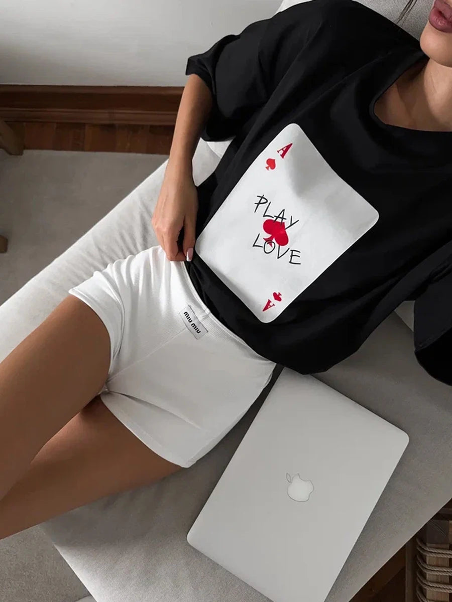 Cotton T-shirt with Poker Cards Print