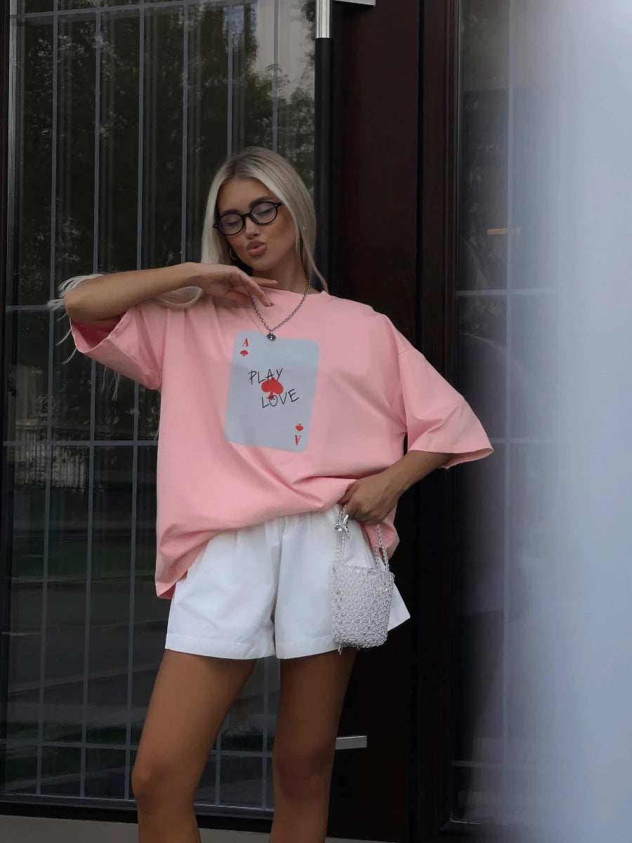 Cotton T-shirt with Poker Cards Print