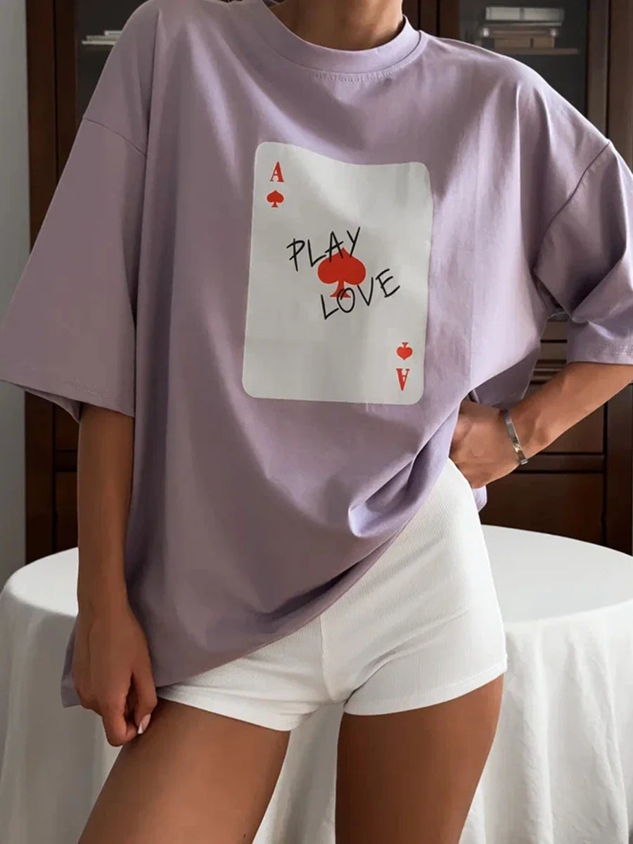 Cotton T-shirt with Poker Cards Print