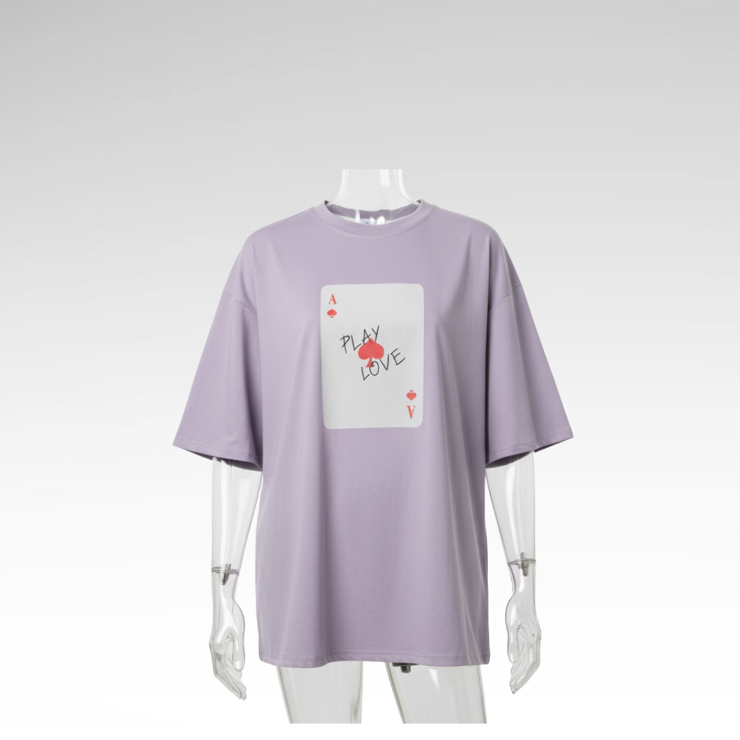 Cotton T-shirt with Poker Cards Print