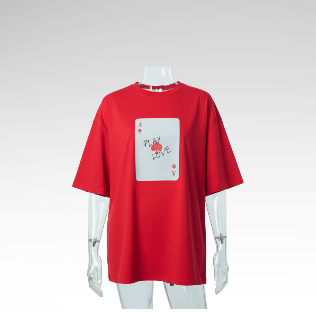 Cotton T-shirt with Poker Cards Print