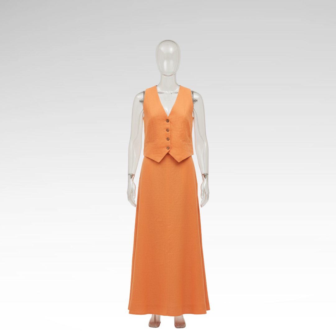 Ensemble gilet en lin et coton et jupe élégante