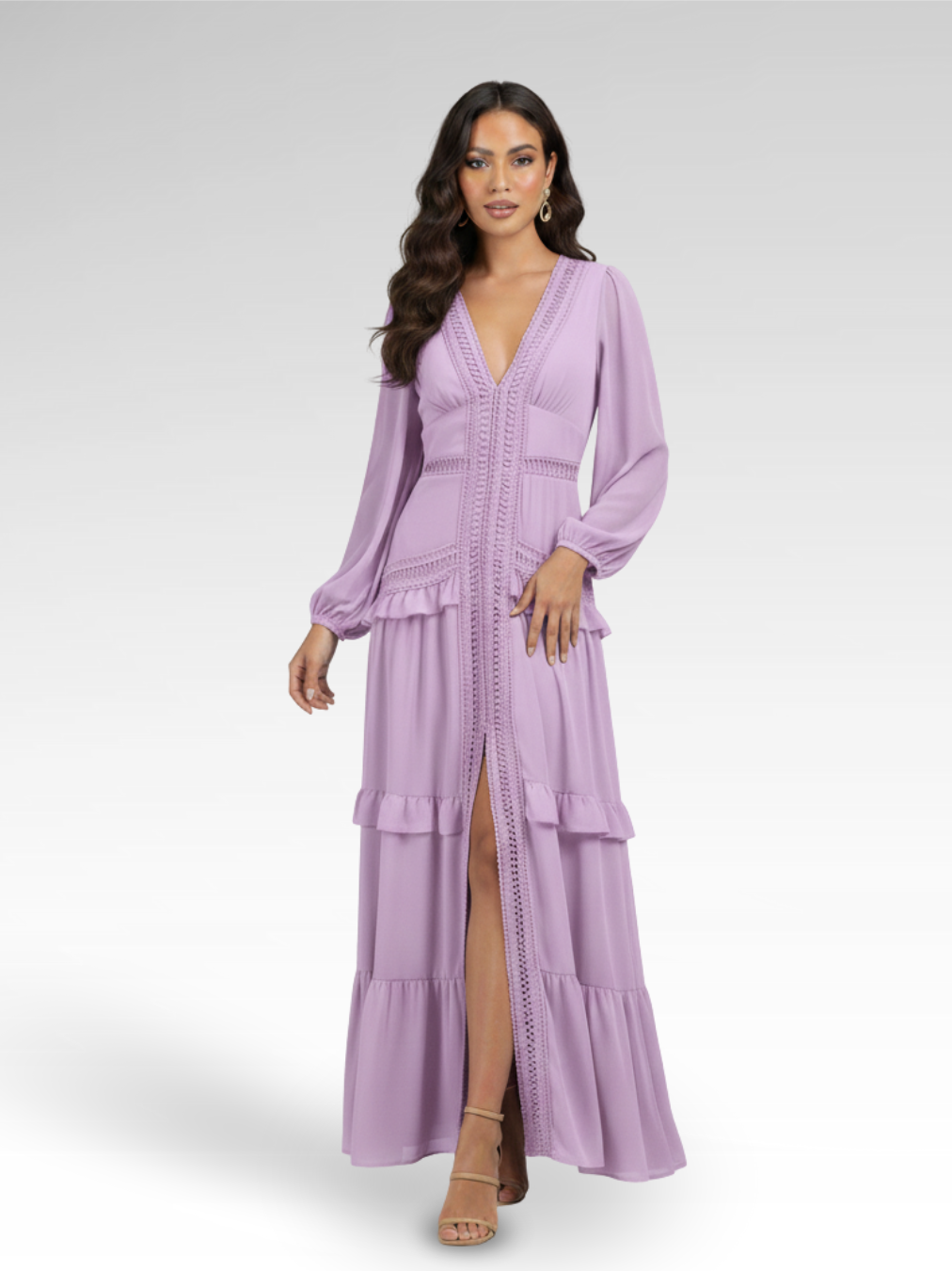 Elegant long dress with ruffles