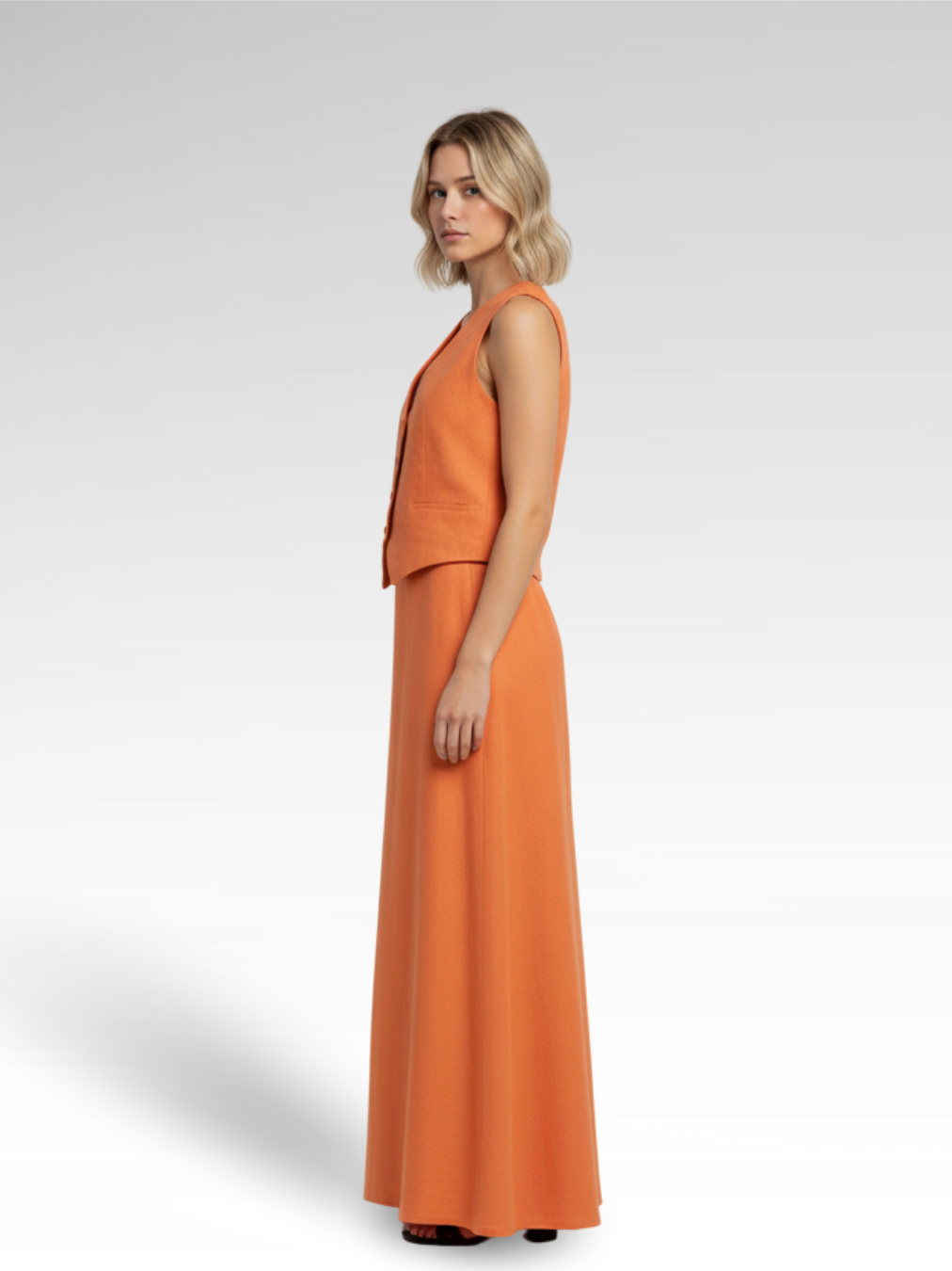 Linen and Cotton Vest and Elegant Skirt Set