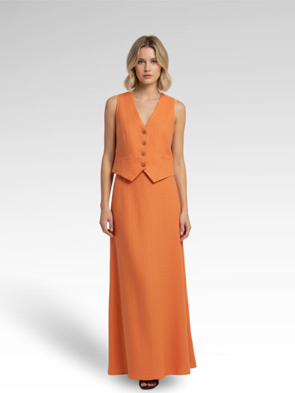 Linen and Cotton Vest and Elegant Skirt Set