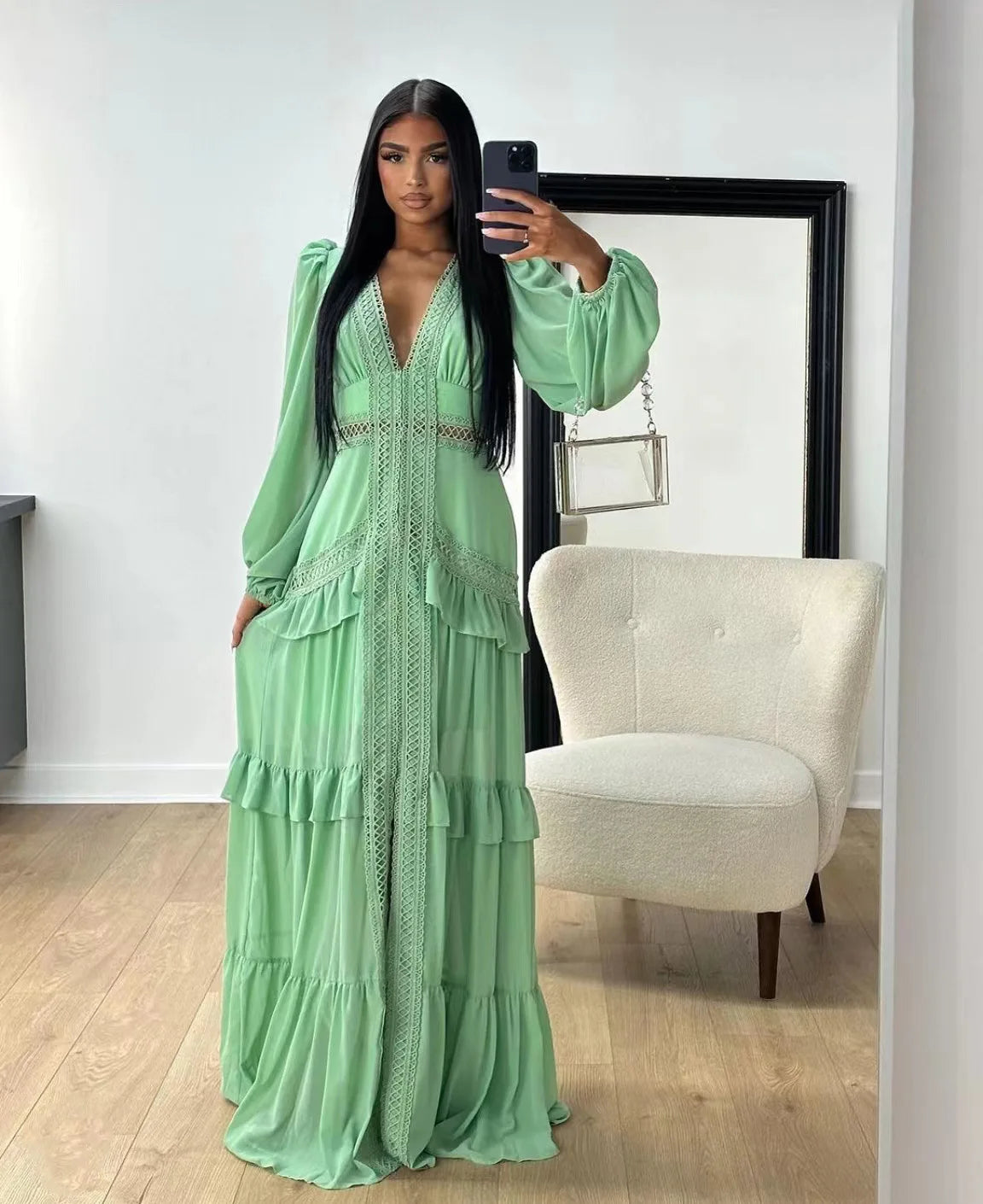 Elegant long dress with ruffles