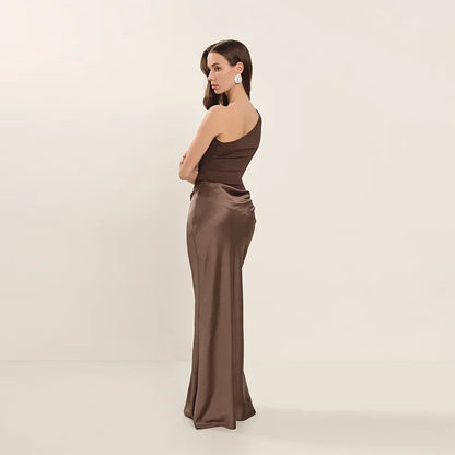 Luxurious One Shoulder Satin Long Dress