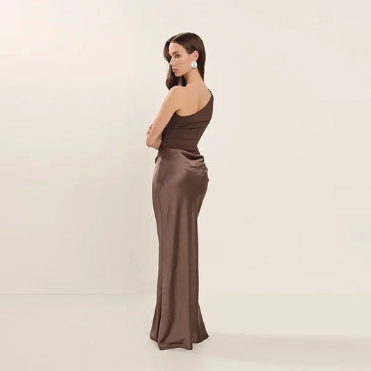 Luxurious One Shoulder Satin Long Dress
