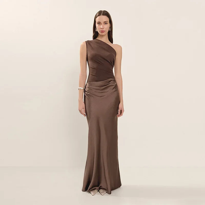 Luxurious One Shoulder Satin Long Dress