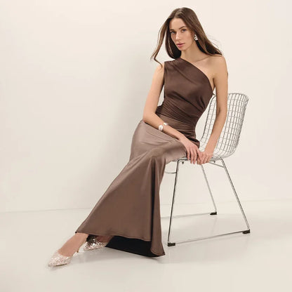 Luxurious One Shoulder Satin Long Dress